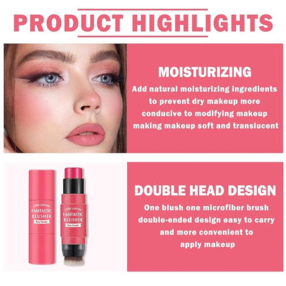 Cream Blush Stick with Brush, Waterproof, Long Lasting, Skin Tones