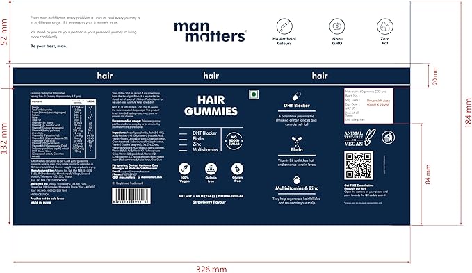 Biotin Hair Gummy for Healthy Hair | No Sugar Added | Biotin Gummies with Hair Vitamins | Vitamin A, Vitamin C, Vitamin E & Zinc | 60 Gummies