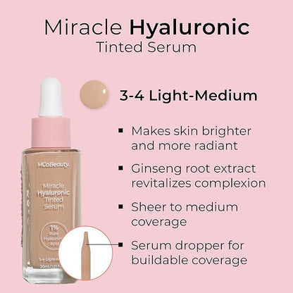 MCoBeauty Miracle Hyaluronic Tinted Serum, 3-ight/Medium, Hydration & Free Cosmetics 4 L