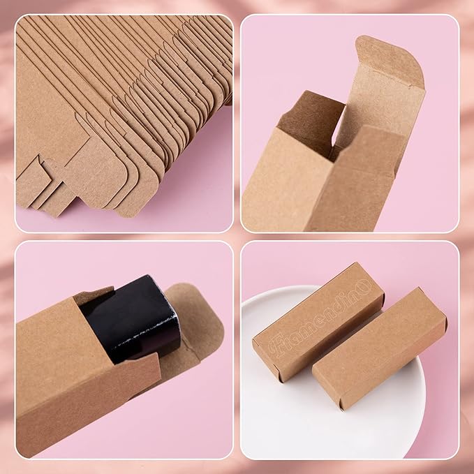 Framendino, 50 Pack Kraft Paper Lipstick Boxes Lip Gloss Boxes Rectangle Lipstick Bottle Boxes Reusable Lip Balm Packaging Cases Essential Oil Wrapping Box for DIY Lip Gloss Gift Packaging