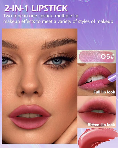 Pink Matte Lipstick Two Tone Waterproof Lip Gloss, Gloss,