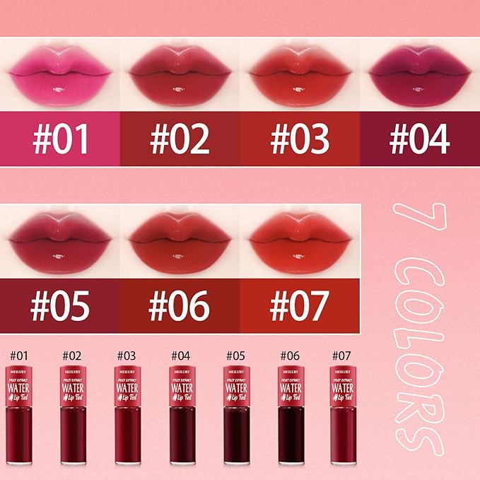 7 Colors Lip Tint Stain Set, Watery Lip Stain Mini Liquid Matte Lipstick, Multi-use Lip Cheek Tint, Moisturizing Plump Lip Gloss, Lightweight Non-Sticky, Long Lasting, Vivid Lip Makeup (7 Colors)