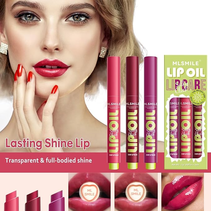 3 PCS Click Lip Gloss Pen For Women Plumping Lip Stain Color Changing Waterproof Long Lasting Jelly Tinted Lip Balm Hydrating Lip Oil For Dry Lips