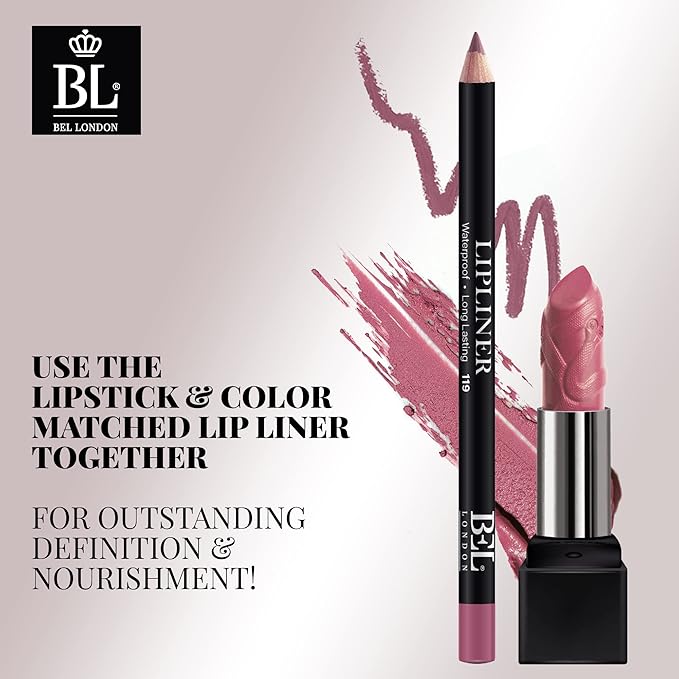 BL Color Matched Lip Liner & Lipstick Set (Pink) - Full-Coverage Argan Long Lasting Lipstick and Lip Liner Set With Natural Oils for Nourishment, Hydration, & Protection - Chemical-Free