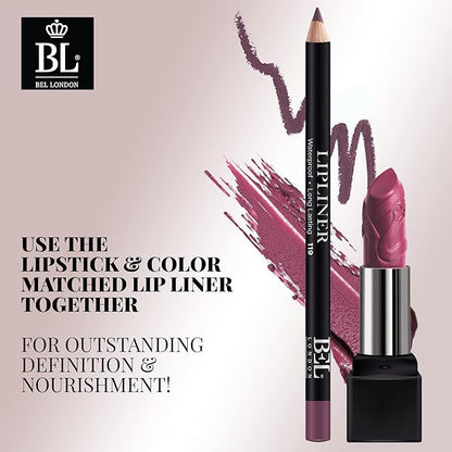 BL Color Matched Lip Liner & Lipstick Set (Rose) - Full-Coverage Argan Long Lasting Lipstick and Lip Liner Set With Natural Oils for Nourishment, Hydration, & Protection - Chemical-Free