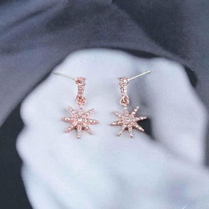 Boho Crystal Sunburst Earrings Rose Gold Star Drop