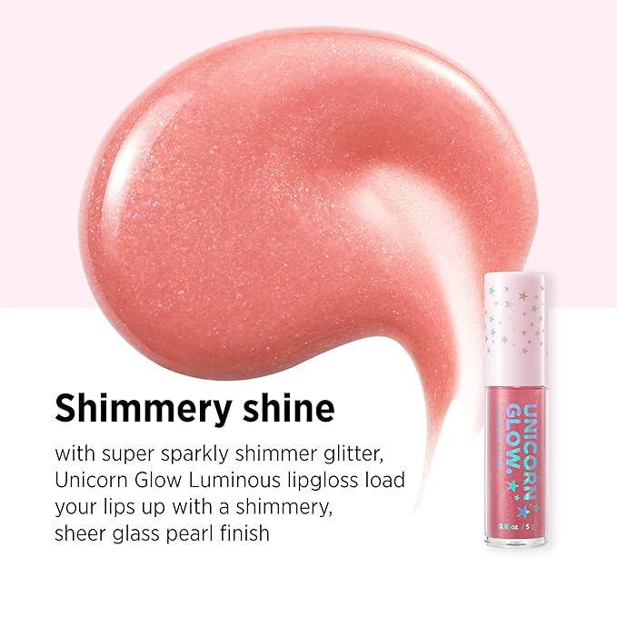 UNICORN GLOW Luminous Lip Gloss, 3 Rose Gold -Moisturizing Lip Gloss with Shimmery Finish - Lightweight, Sheer and Hydrating [0.18 oz. / 5 g] glitter gloss
