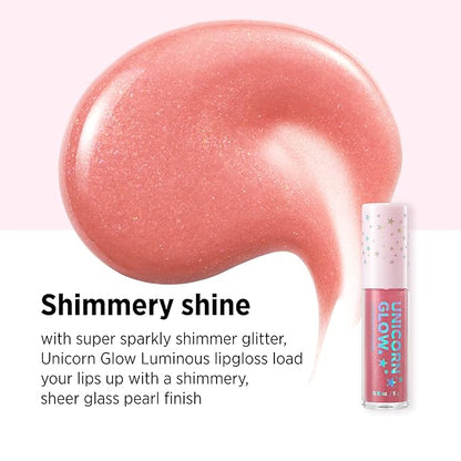 UNICORN GLOW Luminous Lip Gloss, 3 Rose Gold -Moisturizing Lip Gloss with Shimmery Finish - Lightweight, Sheer and Hydrating [0.18 oz. / 5 g] glitter gloss
