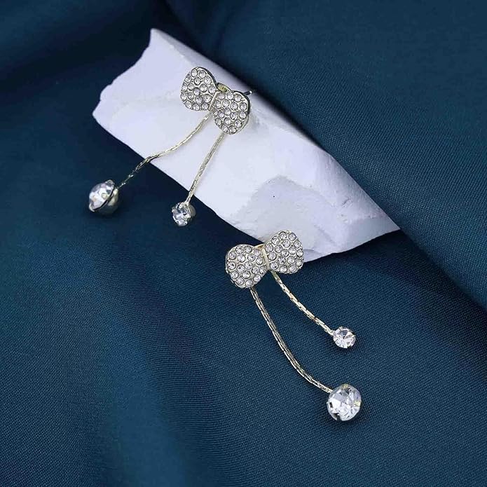 Vintage Crystal Bow Chain Drop Earrings