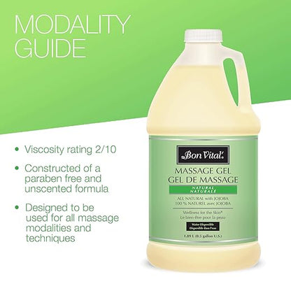 Bon Vital' Naturale Massage Gel with Natural Ingredients for Earth-Friendly Massage, Hypoallergenic Massage Gel for Sensitive Skin, Moisturizer Absorbs Like Lotion, 1/2 Gal, Label may Vary