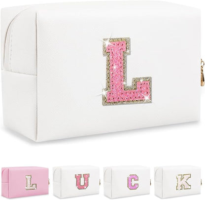 Initial letter patch makeup bag,