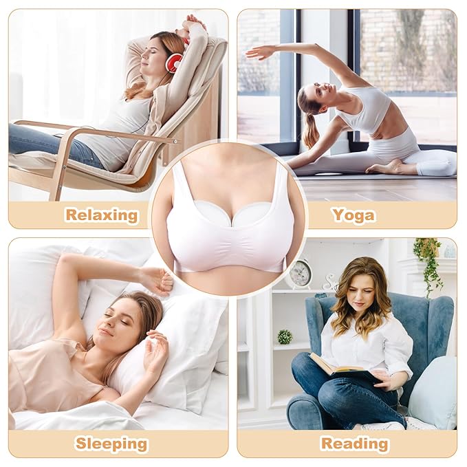 Castor Oil Pack for Breast, 4 PCS Reusable Organic Castor Oil Pack Wrap,Soft Breast Pads for Relaxing Sleeping (Oil Not Included) - White