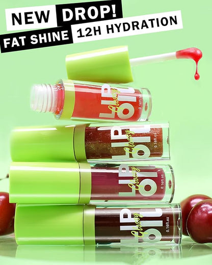 Fat Oil Lip Gloss-2Pcs Hydrating Lip Glow Oil Lipgloss, Tinted Clear Plumping lip Gloss, Shimmer Red Jelly Lip Glaze, Big Brush Head Lip Stain Oil, Long Lasting Non-sticky Vegan Makeup for Women-5+6