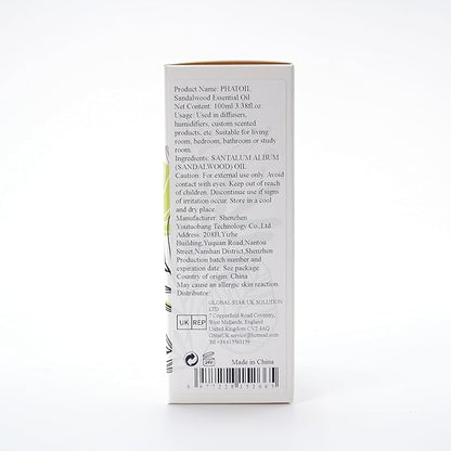 100ML Sandalwood Essential Oil, Pure Aromatherapy Essential Oils for Diffuser, Humidifier, Relax, Scented Oils for Soap, Candle Making, Huge 3.38fl.oz Bottle