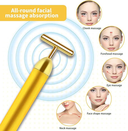 2 Pack T Shape Face Massager Beauty Bar Golden & Pink Facial Massager, Portable Electric Vibration Face Neck Body Massager for Firming Lifting Anti Aging Skin Tightening Wrinkle Reducing