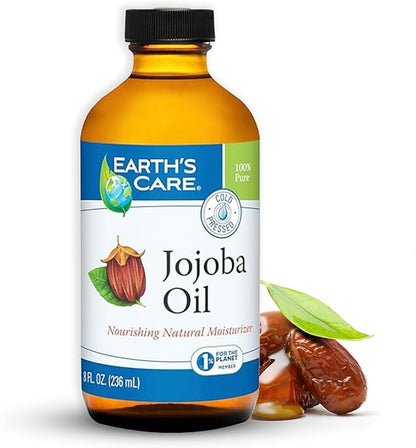 Earth’s Care Jojoba Oil - 100% Pure Jojoba Oil for Hair, Skin and Nails - Cold Pressed - Nourishing Natural Moisturizer - 8 FL OZ