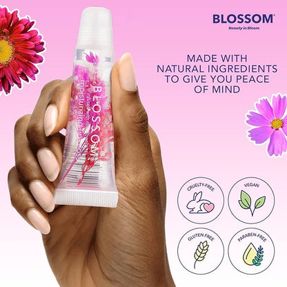 Blossom Moisturizing Tinted Lip Gloss Tubes, Strawberry Scented, Infused with Real Flowers, 0.4 fl. oz/10ml, Let Love Shine Rainbow