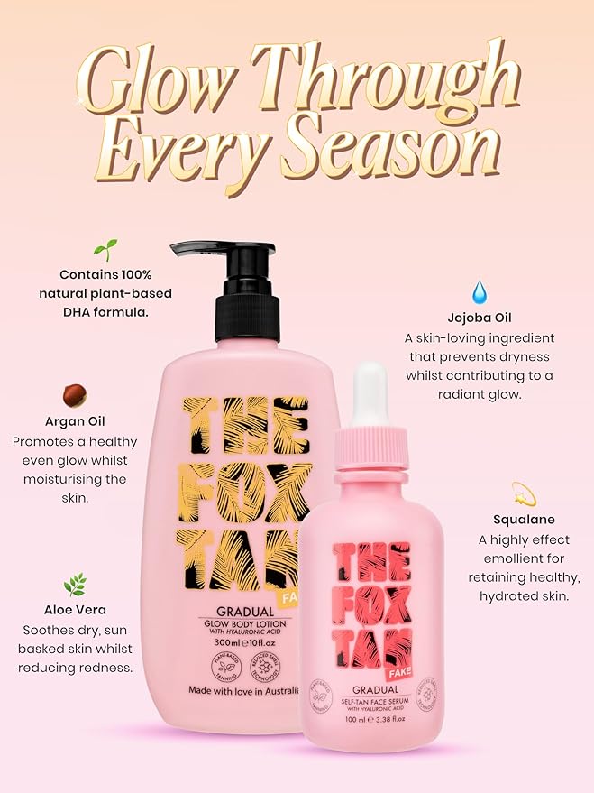 The Fox Tan Sunkissed Duo Bundle, Self-Tanning Face Serum & Body Lotion For Natural Streak-Free Tans, Vegan & Cruelty Free, 100mL + 300mL (2 Products)