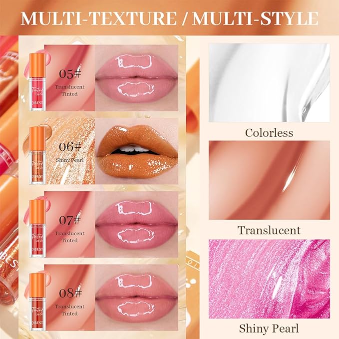 4Pcs Hydrating Lip Glow Oil,Moisturizing Lip Oil Big Hydrating