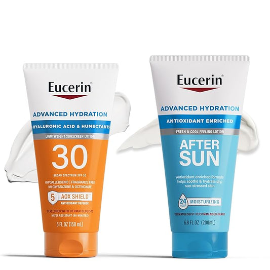 Eucerin Advanced Hydration Skin Care Set, Advanced Hydration Sunscreen Lotion SPF 30, 5 Fl Oz Tube + Advanced Hydration After Sun Lotion, After Sun Care for Dry, Sun-Stressed Skin, 6.8 Fl Oz Tube