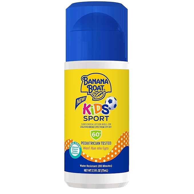 Banana Boat Kids Mineral Sunscreen Lotion SPF 50 Twin Pack and Sport Sunscreen Roll On Lotion SPF 60 Travel Size