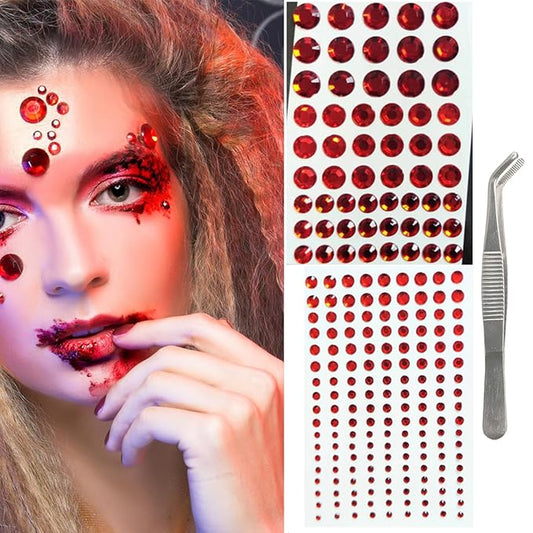 NIACONN Red Face Jewels Gems Stick on, 10 - Red