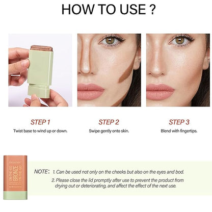 On-The-Go Bronzer Stick,Multi-Use Cream Contour Stick,Natural Long Lasting Stick,Multi-Use