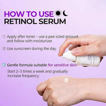 Retinol Peptide Serum 1.01 Oz – Anti-Aging, Hydrating & Firming for Wrinkles & Dark Spots, Gentle Retinol Serum for Face, Day & Night Korean Skincare