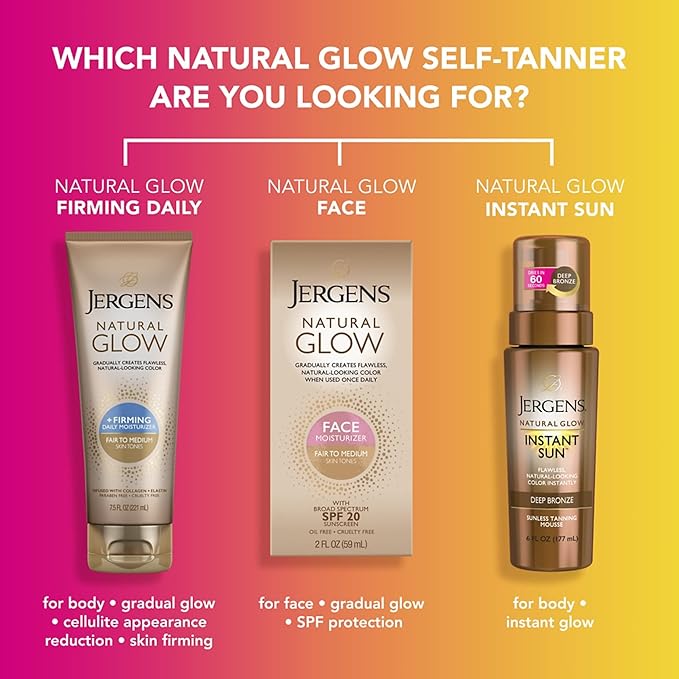 Jergens Natural Glow Face Self Tanner Lotion, SPF 20 Sunless Tanning, Fair to Medium Skin Tone, Daily Facial Sunscreen, Oil Free, Broad Spectrum Protection, 2 Fl Oz (Pack of 2) (Packaging May Vary)