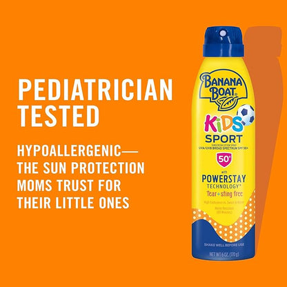 Banana Boat Kids Sport Sunscreen Spray SPF 50, Twin Pack | Kids Sunscreen Spray, Kids Sunblock Spray, Oxybenzone Free Sunscreen for Kids, Spray Sunscreen SPF 50, 6oz each