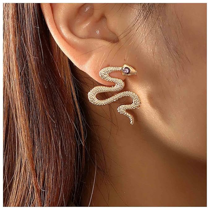 Vintage Snake Stud Earrings Gold Snake