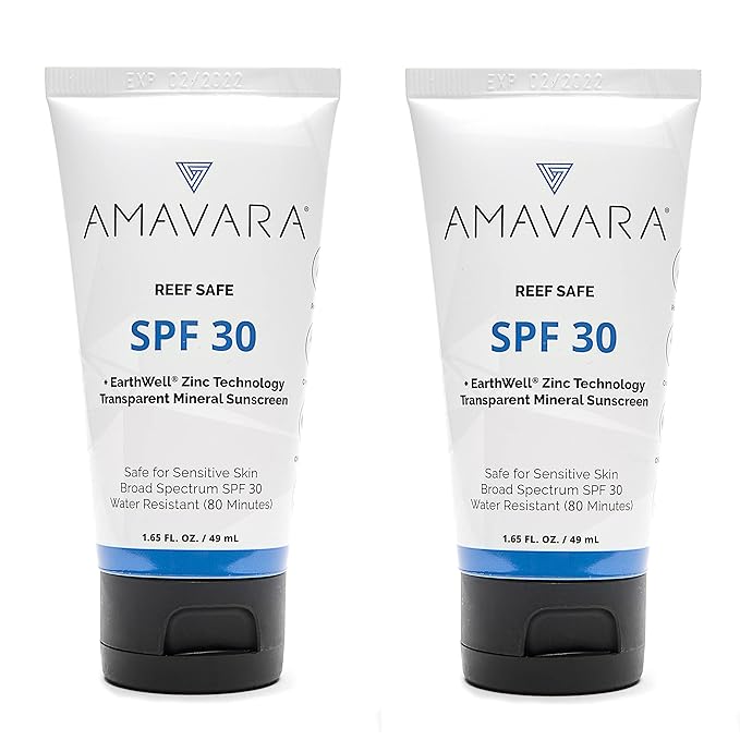 Transparent Mineral Sunscreen SPF 30, Non Nano Zinc Oxide Reef Safe Sunblock for Sensitive Skin, Biodegradable Broad Spectrum Body & Face Waterproof SPF Lotion, 1.65 Oz (2 Pack)
