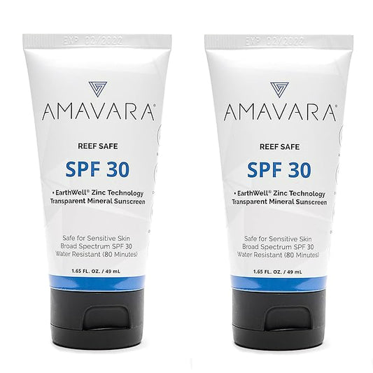 Transparent Mineral Sunscreen SPF 30, Non Nano Zinc Oxide Reef Safe Sunblock for Sensitive Skin, Biodegradable Broad Spectrum Body & Face Waterproof SPF Lotion, 1.65 Oz (2 Pack)