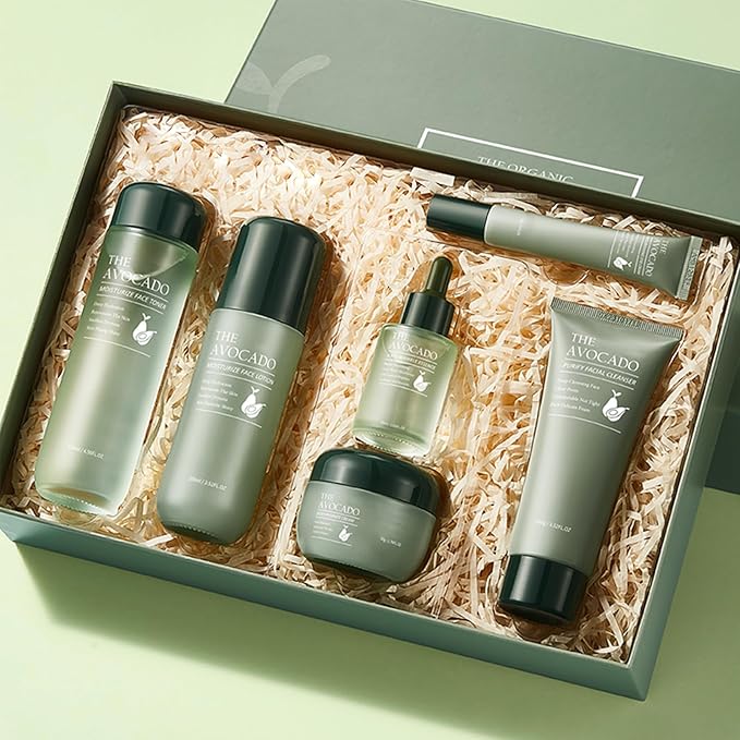 Avocado Skin Care Set for Women,6PCS Skincare Kits with Facial Cleanser, Toner, Serum, Lotion,Cream, Eye Cream, Moisturizing Korean Skincare Set,Anti-Aging Skin Care Set,Face Care Gift Set for Women