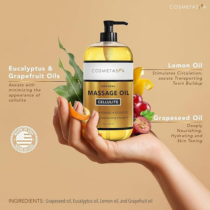 Cosmetasa Body Massage Oil for Massage Therapy Kit - Arnica Sore Muscle Massage Oil, Cellulite Massage Oil, Lavender Massage Oil, Skin Massage Roller Ball, Massager Mitt - Relaxing Luxury Spa Gift Set