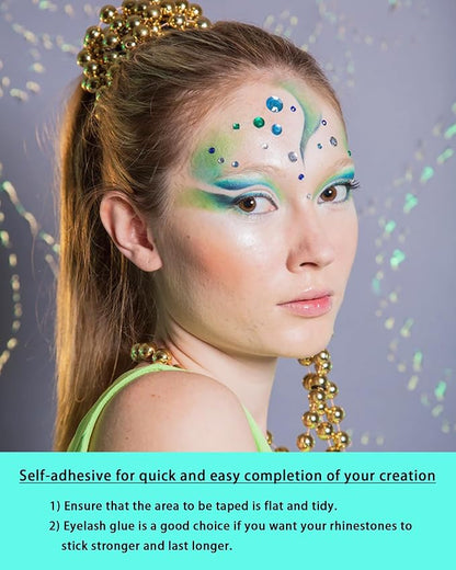NIACONN Deep Green Face Jewels Gems Stick on, Deep Green
