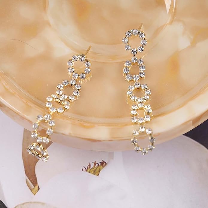 Vintage Crystal Square Drop Earrings Long