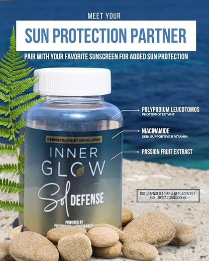 Inner Glow Sol Defense Gummies - Dermatologist and Plastic Surgeon developed to fight photoaging, Polypodium Leucotomos and Niacinamide