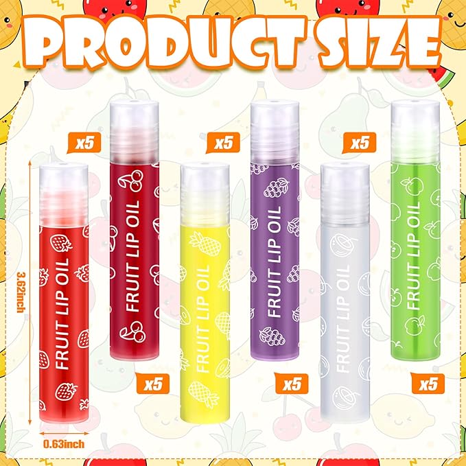 30 Pcs Roll on Lip Gloss Glossy Fruit Lip Oil Clear Flavored Lip Make up Party Gifts, Assortment Set(Multiple)