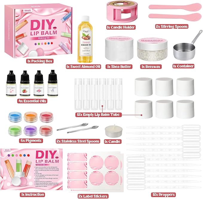 TSVATE DIY Lip Balm Kit, 47Pcs Gift