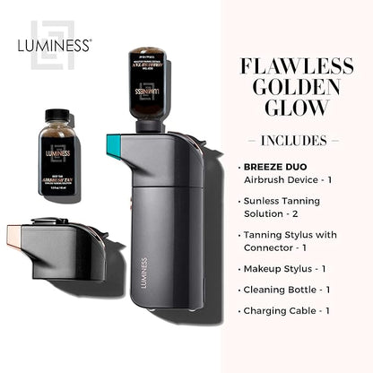 LUMINESS BREEZE DUO TANNING AIRBRUSH SYSTEM, Deep Tan – Self Tanner Kit includes Breeze Device with Makeup Stylus, Tanning Stylus & Sunless Tanning Solution - Long-Lasting, Buildable, Flawless Tan