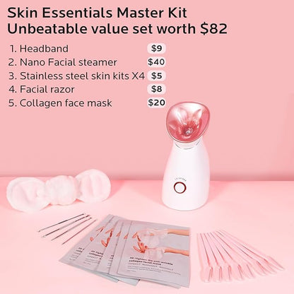 Colorfarm Facial Steamer Skin Care Kit: Face Steamer Home Spa Deep Cleaning Unclogs Pores with 4 Skin Care Tools - Relaxing Self Care Skincare Beauty Gifts for Women Girl (Skin Essentials Master Kit)