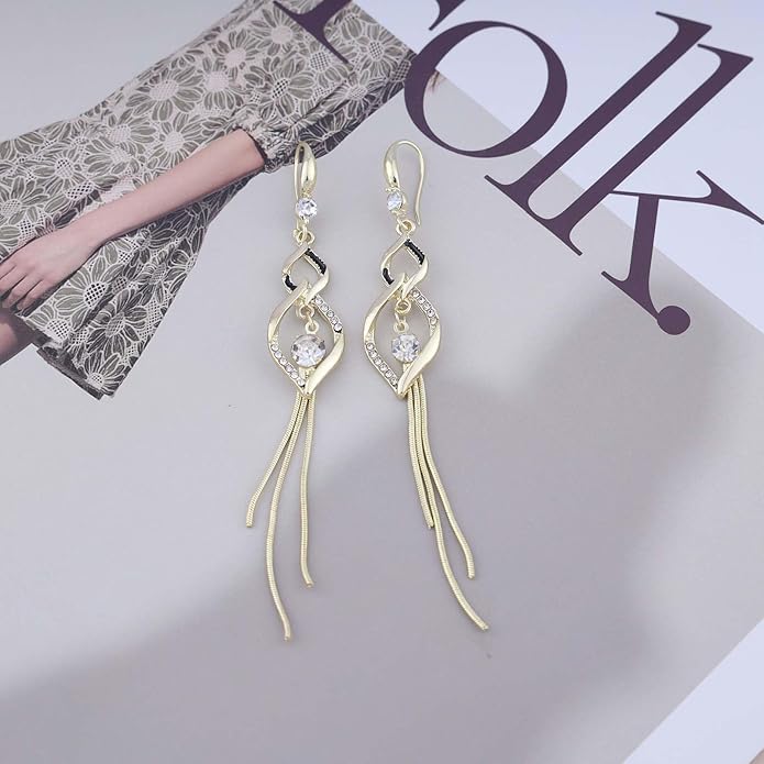 Vintage Crystal Dangle Earrings Long Rhinestone