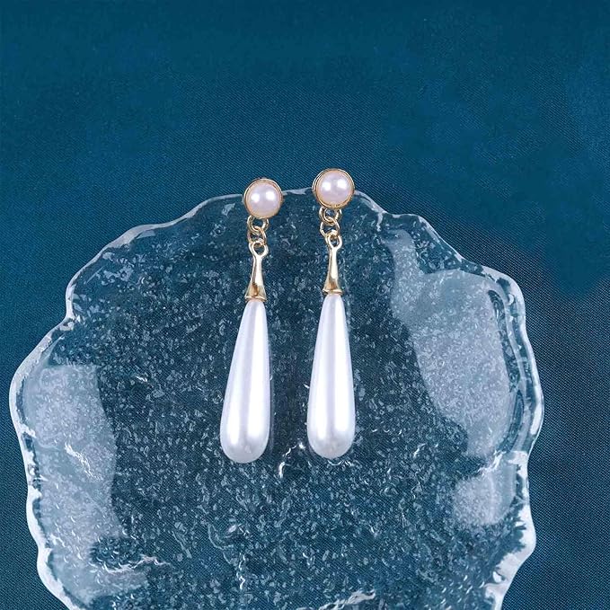 Boho Teardrop pearl Earrings Thin pearl