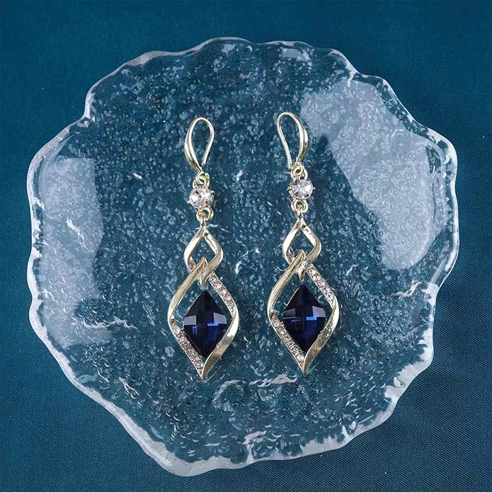 Vintage Sapphire Drop Earrings Blue Crystal