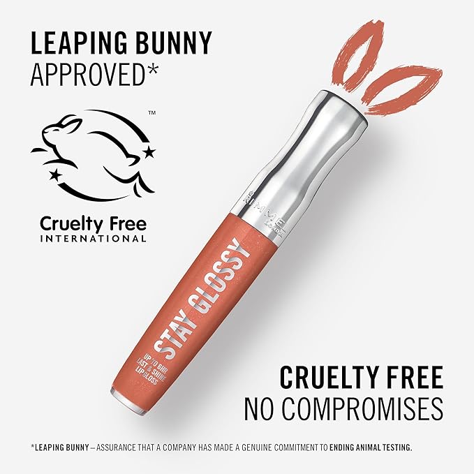 Rimmel London Stay Glossy, 465 Melon-Air, Lip Gloss, Non-Sticky, Cruelty-Free, Color and Shine, Up To 6-Hour Wear, Precise Applicator, 0.18oz