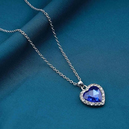 Vintage Crystal Sapphire Necklace Rhinestone Heart Sapphire Pendant