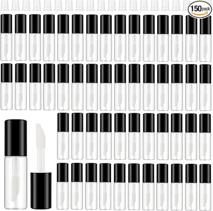 Jinei 150 Pcs Clear Empty Lip Balm Bottles 1.2ml Mini Lip Gloss Tubes, Refillable Lipstick Containers Transparent Plastic Clear Lipstick Tubes for Girl Women DIY Makeup Lip Sample Travel (Black)