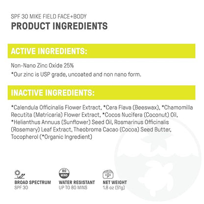 Raw Elements Mike Fields Face & Body Organic Sunscreen Tin SPF 30 - Non-Nano Zinc Oxide, Water-Resistant 80 Min, Reef Safe, All Ages Safe, Travel Sunblock 1.8 oz