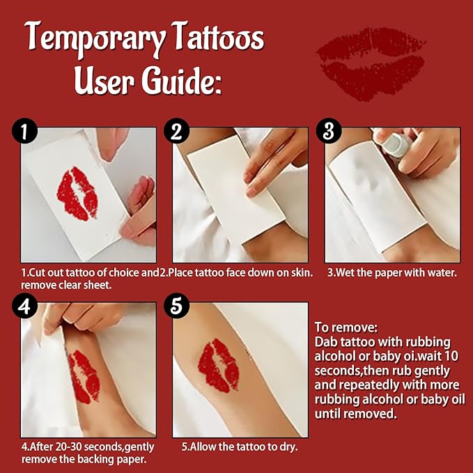 10 Sheets Pink Lip Temporary Tattoo, Lip Print Party Decorations